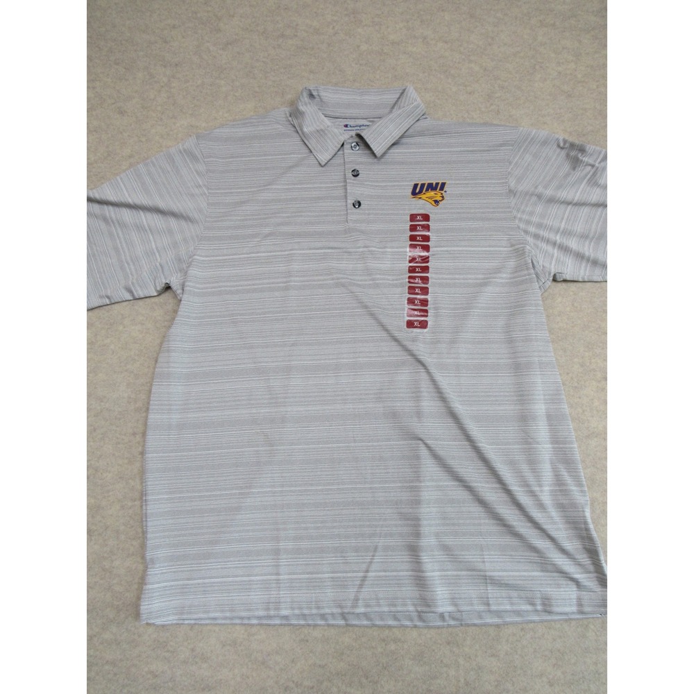 Champion UNI Panthers Polo Shirt Mens XL Grey Striped University Northern Iowa - Picture 2 of 6